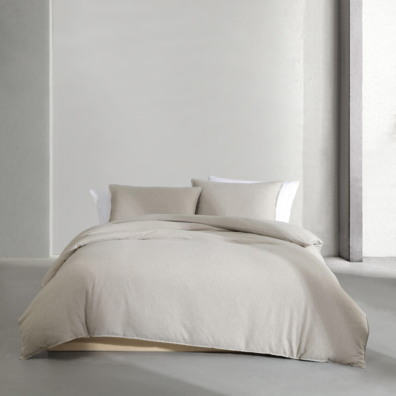 Calvin Klein Melange Flannel Solid Cotton Duvet Cover Set, King Duvet Cover + 2 King Pillowcases, Natural