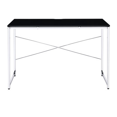 Modern Black And Bedroom Desk - Spacious Storage Option Stylish Crossbar For Added Appeal