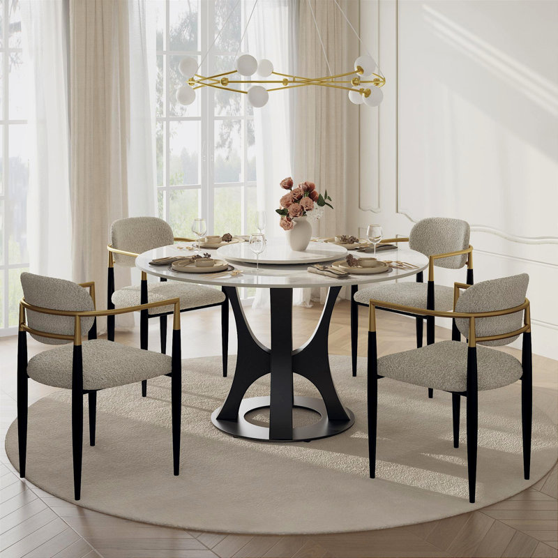 5-Piece 53.15' Round Dining Set Upgrade: Adds Removable Lazy Susan to Sintered Stone Table, Perfect for 4 Person Families
