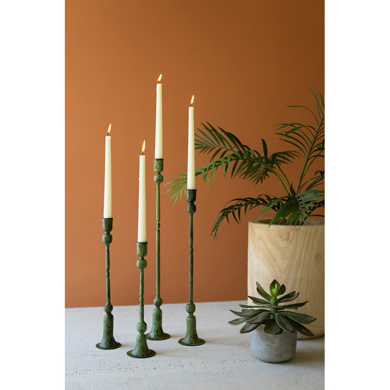  Decorative Forged-Iron Candle Holders Green Patina, Set of 4, 19" H
