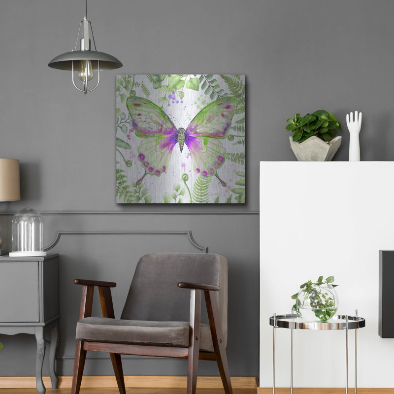 «Botanical Butterfly Beauty 3» par Jean Plout, art mural en métal, H 24 po x l 24 po