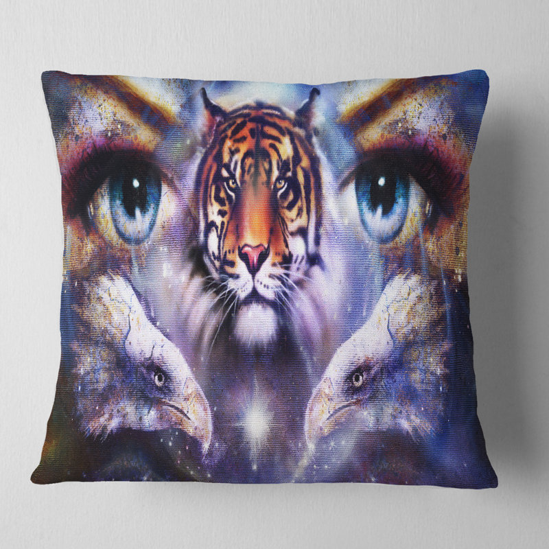 Oreiller avec coussins tiger d’animal avec femme, 16 po x 1 po, Coussin décoratif