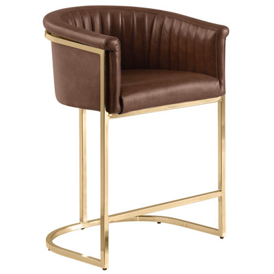 Leathaire Barstool With Gold Chrome Base
