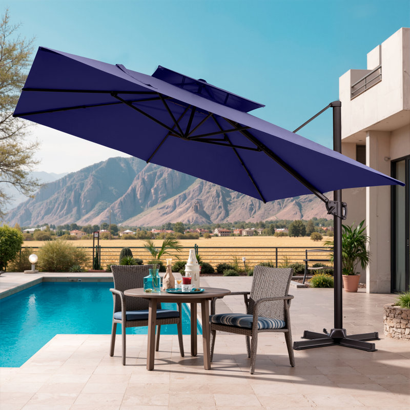 Parasol extérieur carré en porte-à-faux décalé en aluminium 128 po sans base lestée, Marine