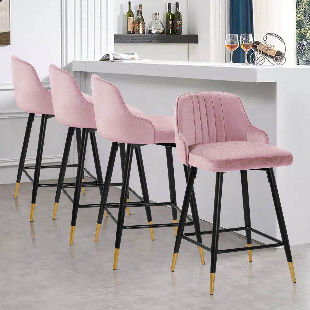 Swivel Velvet Upholstered Counter & Bar Stool With Solid Metal Frame