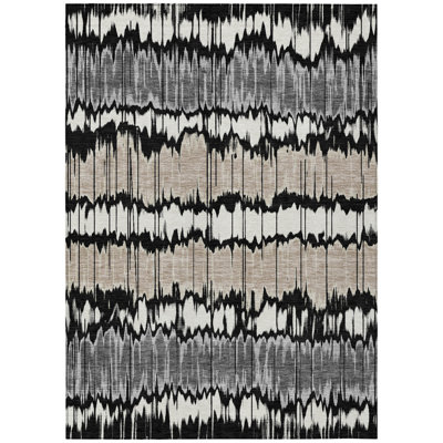 3' X 5' Silver Striped Washable Indoor Outdoor Area Rug