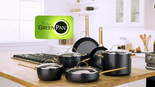 GreenPan Saute Pan Jumbo Cooker with Helper Handle and Lid, 4.5QT, Black