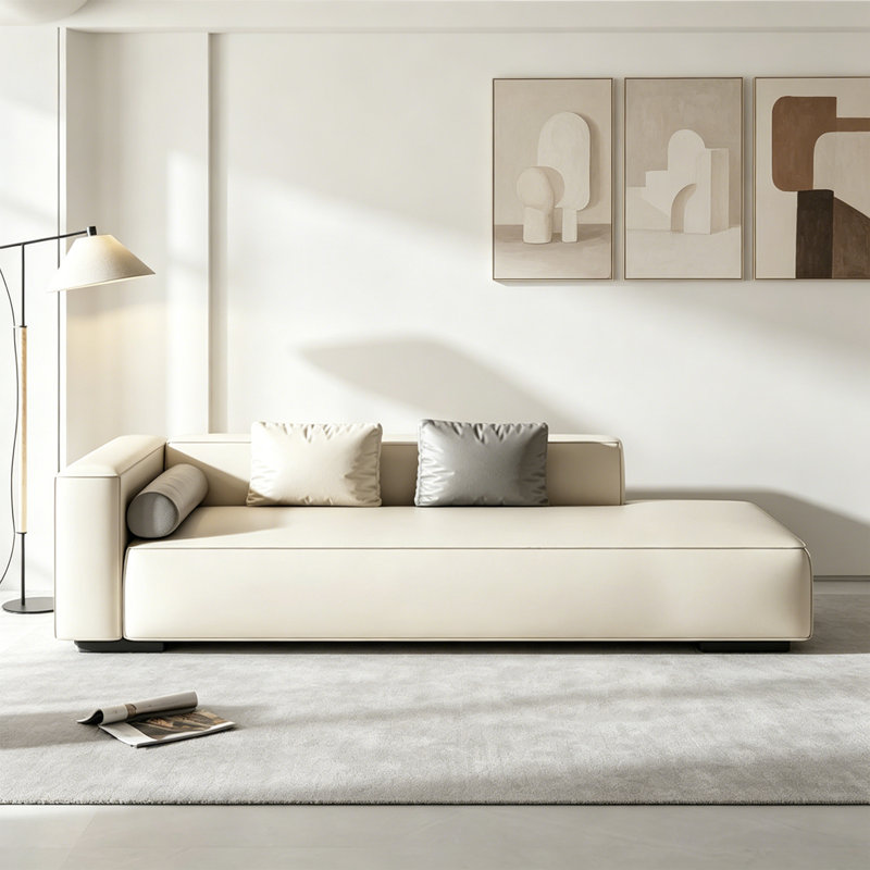 Chaise longue moderne en similicuir beige moderne