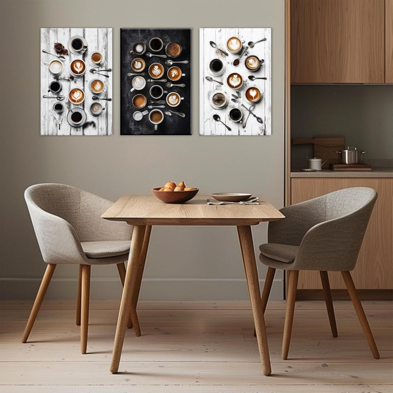 Décoration murale en toile noir et blanc café au lait, 3 pièces, 12 x 16 po