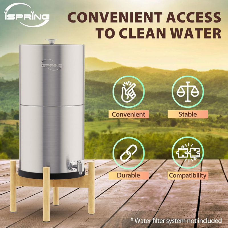  Support en bois iSpring pour système de filtration d'eau de comptoir en acier inoxydable alimenté par gravité DGF2, bois noir