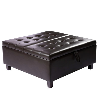 Ciara 35.43" Wide Button Tufted Square Storage Ottoman Upholstered Lift Top Large Ottoman Coffee Table