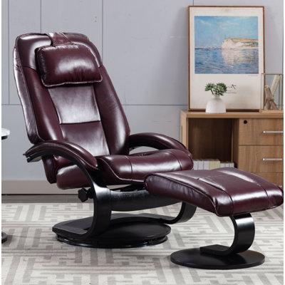 Chaiken 29.5" Wide Genuine Leather Manual Swivel Ergonomic Recliner with Ottoman