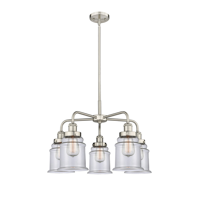 Alvi 5 - Light Glass Dimmable Chandelier, Clear, Satin Nickel
