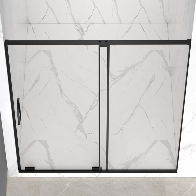 Semi-Frameless Sliding Shower Door, Clear Tempered Glass,Cut Adjustable Width 4"