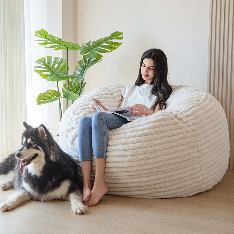 Thick striped Convertible bean bag bed, 47.20" H x 47.20" W x 27.60" D, Beige