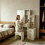 Petit meuble-lavabo blanc avec miroir et lampe de maquillage compacte à lumière DEL avec éclairage à intensité variable 3 couleurs et 4 tiroirs avec tabouret de chambre