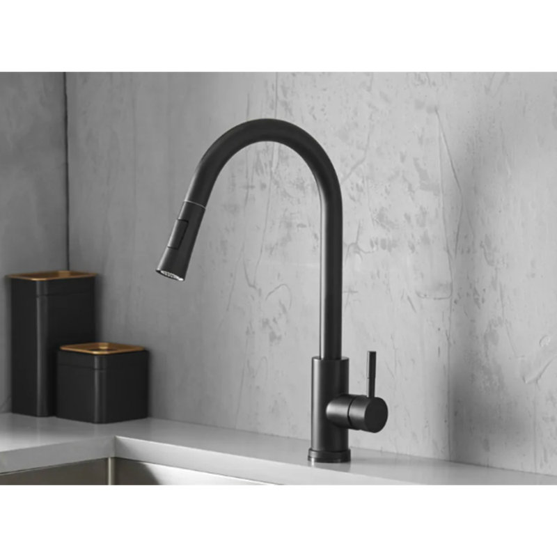 Robinet de cuisine à capteur tactile noir Juno - douchette extractible, poignée simple