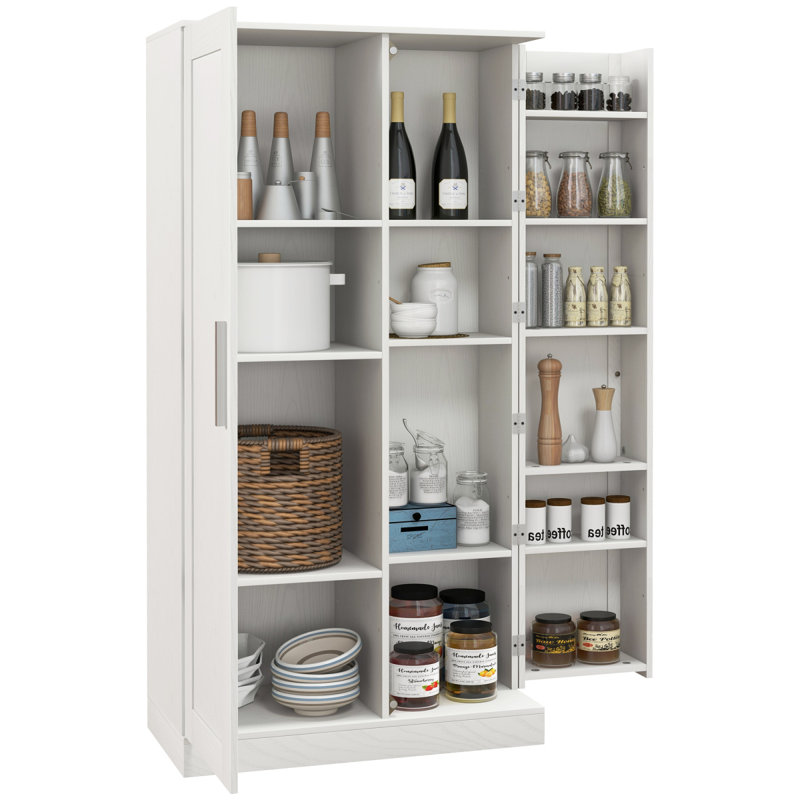 Armoire de rangement pour garde-manger de 63 po, armoire de cuisine autoportante à 14 niveaux avec 2 portes et tablettes réglables