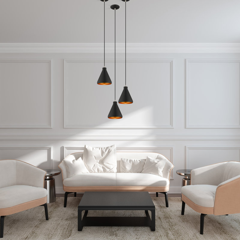 Luminaire suspendu conique à 1 lumière Schultz, Noir, H 14 po x l 7 po x P 7 po