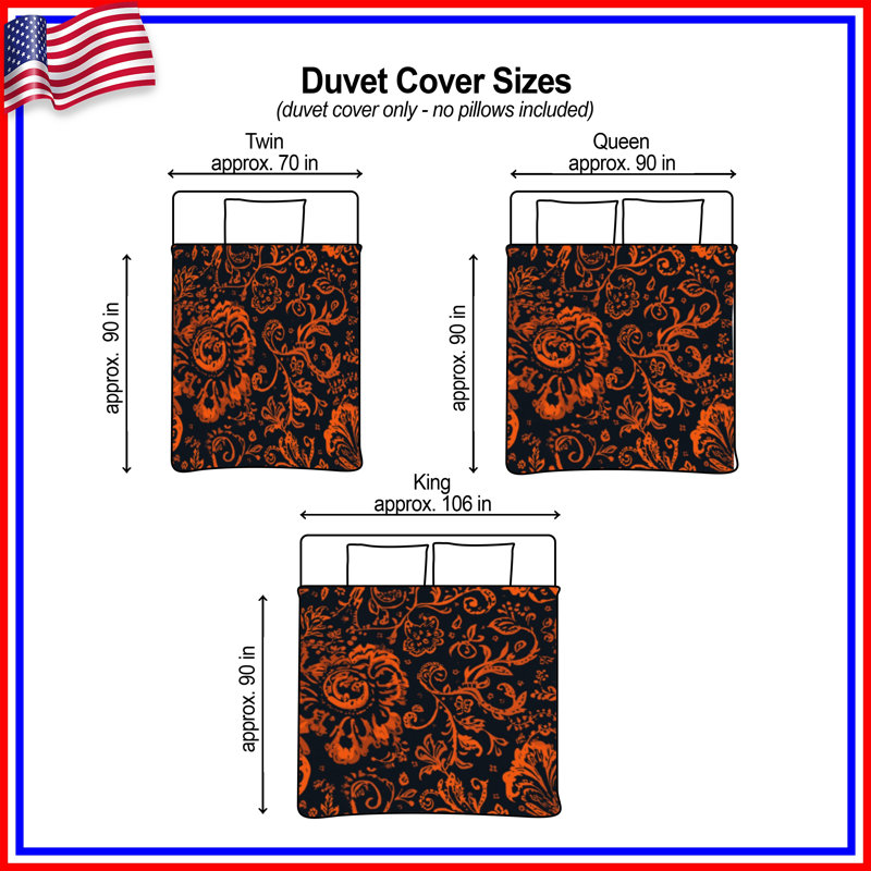 Orange Floral Pattern Duvet Covers, Twin