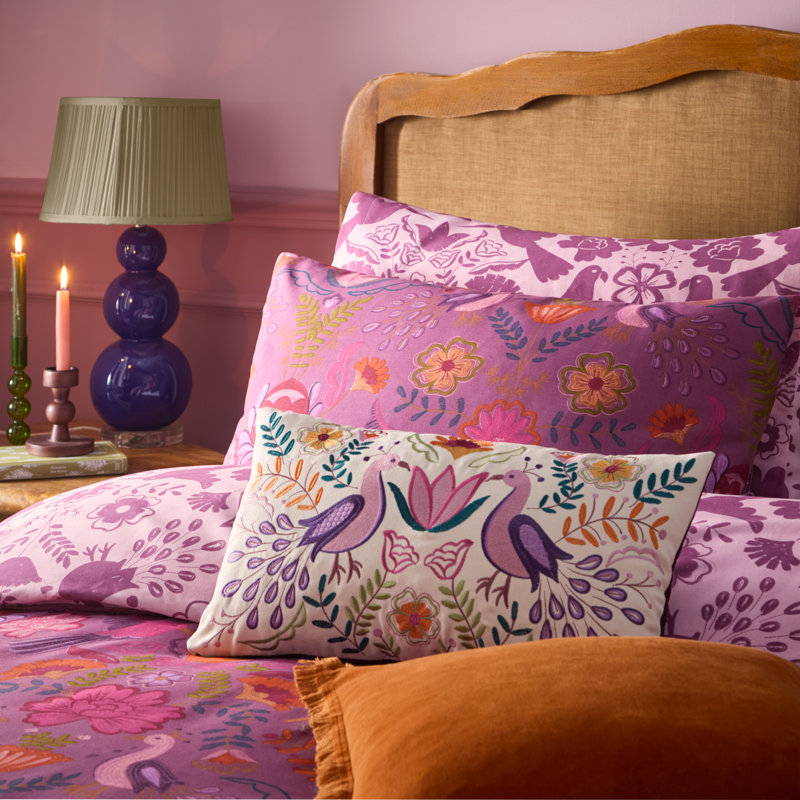 Broderie Cotton Blend Floral Duvet Cover Set with Pillowcases, King Duvet Cover + 2 Standard Pillowcases