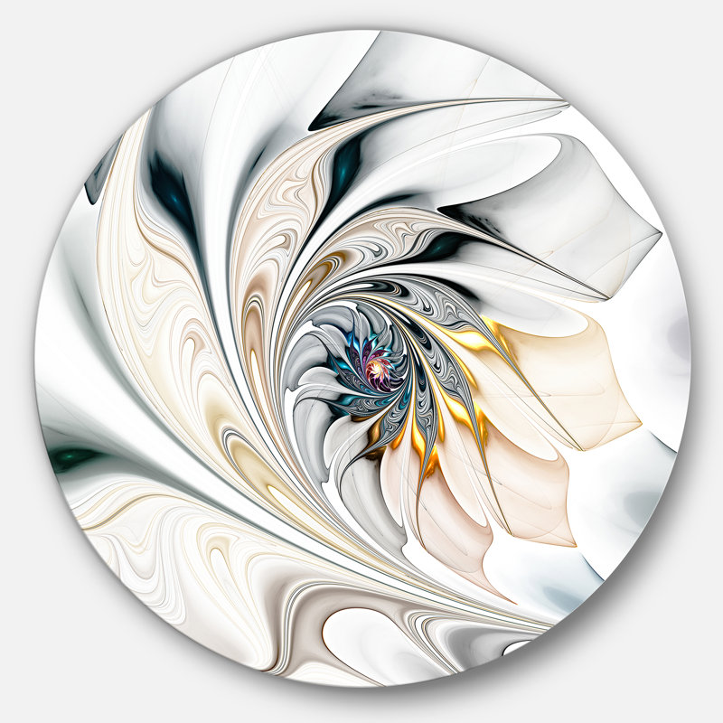 White Stained Glass Floral Art - Floral Wall Art, 36" H x 36" W, Framed Print, Metal Circle