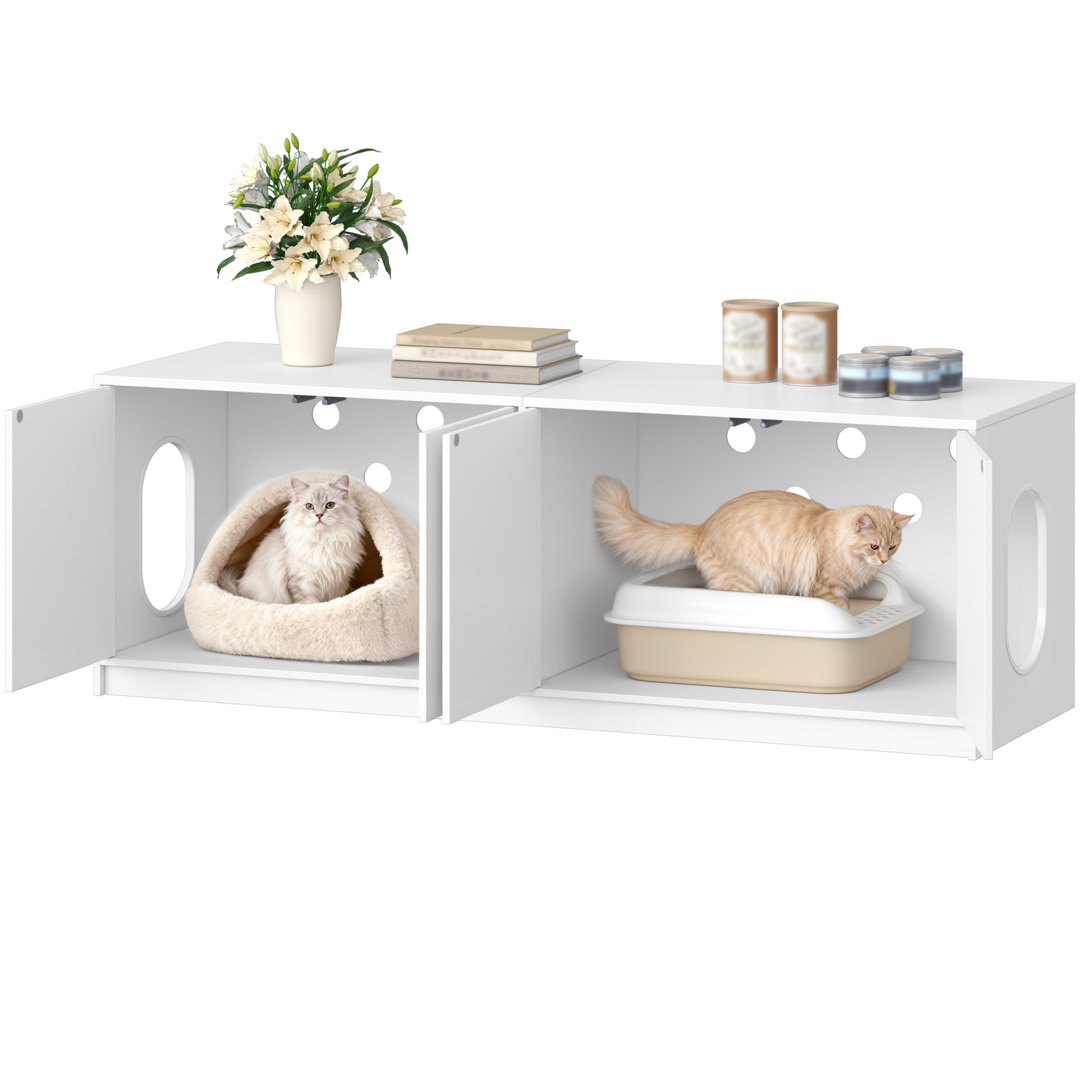 Cat Litter Box Enclosure, Hidden Litter Box Furniture with Push-to-Open Doors & Ventilation Holes, Wooden Cat House, Minimalist, Living Room, Bedroom,