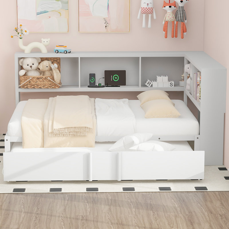 Full Metal Daybed With Trundle And Storage Cabinets, White