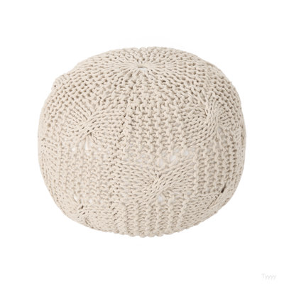 Bordeaux  Knitted Cotton Round Pouf, Beige