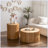 Retro Fashion Style Cylindrical Coffee Table with Vertical Texture Relief Design,Suitable(Set of 2)