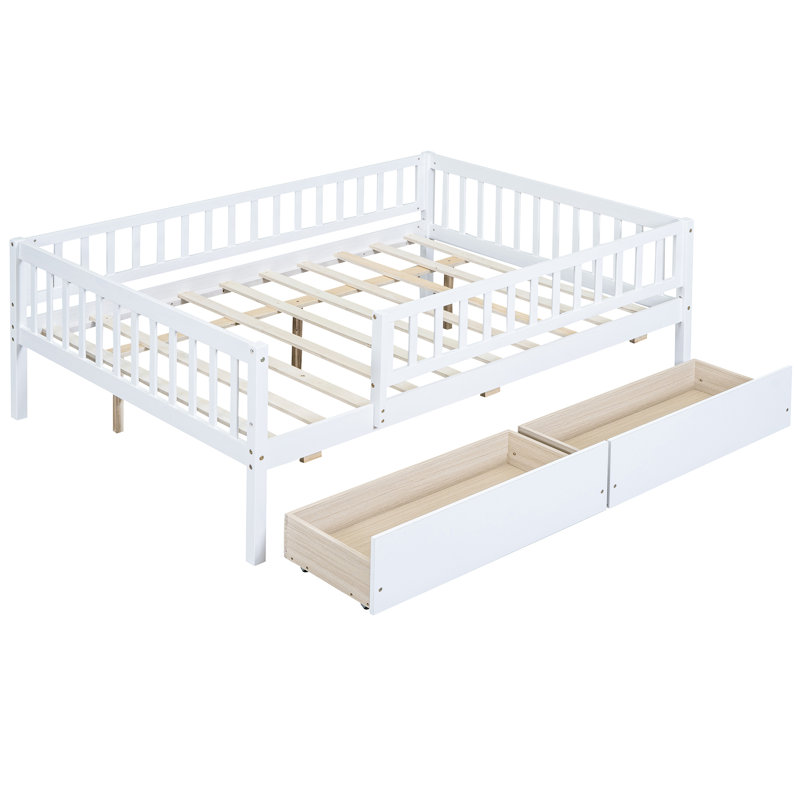 Lit de jour de taille avec deux tiroirs intégrés - option de fabrication robuste et de création d'espace, Lit double, Blanc
