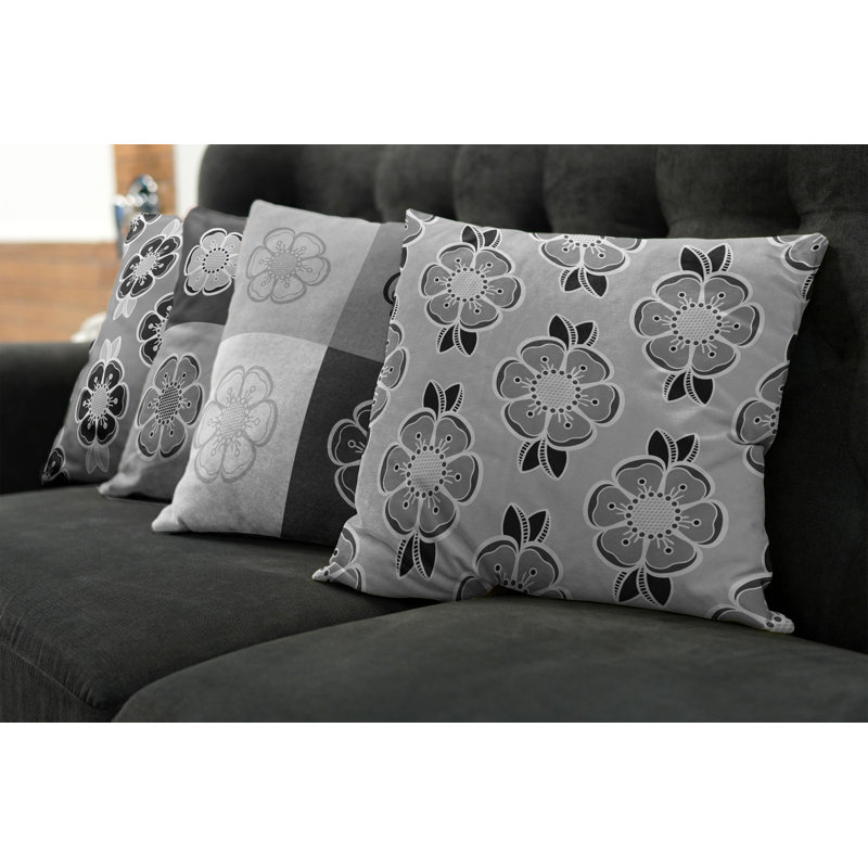 Housse de coussin Abstract, 12 po x 12 po, Gris / noir / blanc
