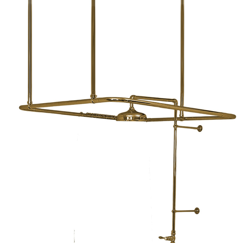 P0787 Enclosure with 42" Square Shower Set, 1" Tube and 36" Ceiling Brace, Unlacquered Satin Brass