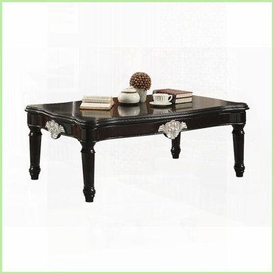 Black Living Room Coffee Table with Turned Legs - Durable & Elegant Intricate Wood Top
