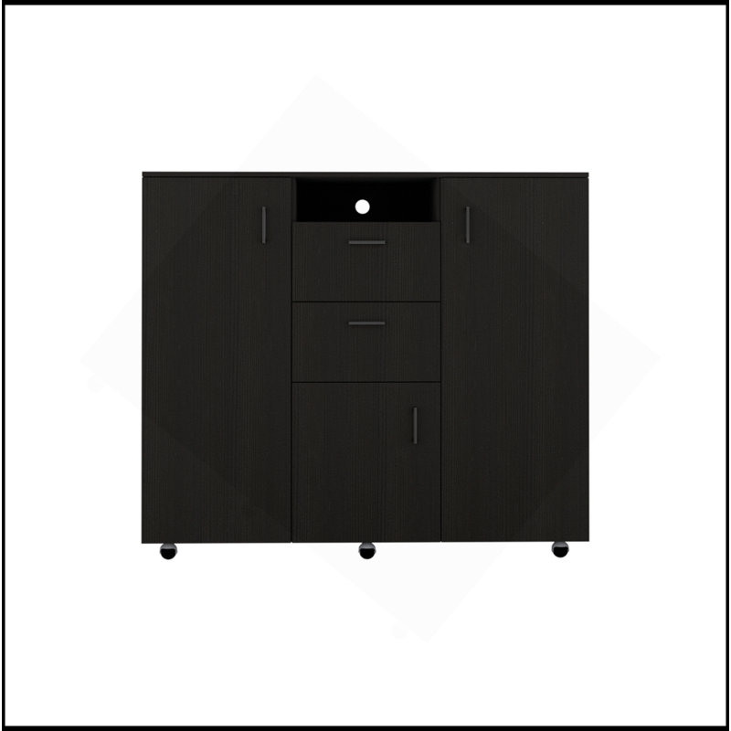 Commode d'armoire H 48 po, deux tiroirs, 3 portes, quatre tablettes intérieures, tringle, noir
