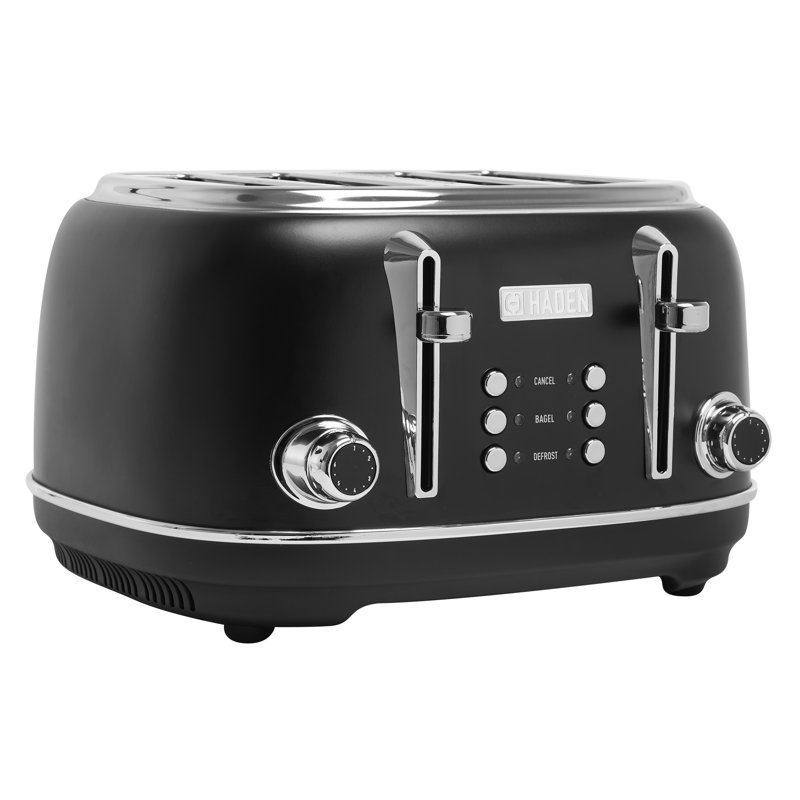HADEN Heritage 4-Slice Wide Slot Toaster, Black/Chrome