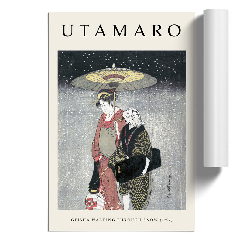 Geisha in the Snow Print by Kitagawa Utamaro - Frameless Print, 59cm H x 42cm W x 0.1cm D