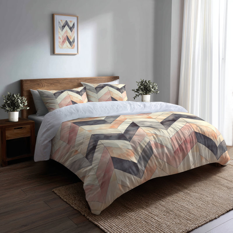 Ensemble de housse de couette Contemporary Boho - Ensemble de literie à chevrons boho noir et orange