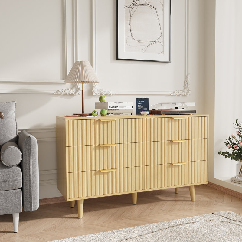 Commode 6 tiroirs cannelée en bois de style bohémien moderne