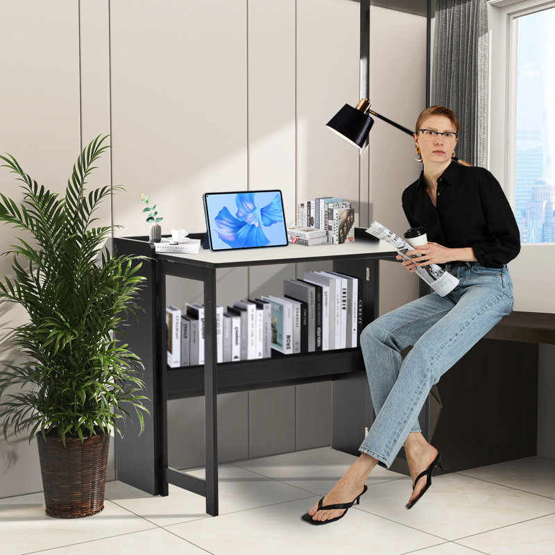 Bureau d'ordinateur pliable 32,6 pouces avec rangement pour dortoir, bureau personnel et petits espaces - Table carrée, tablette de construction de conception classique
