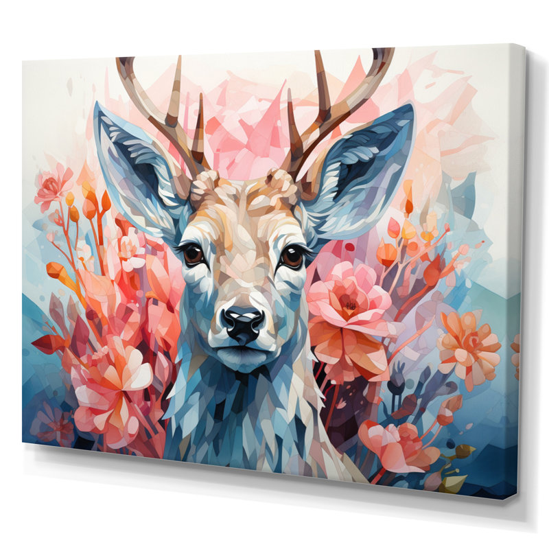Cerf gracieux faon géométrique I - impression, Toile tendue, H 34 po x l 44 po x P 1,5 po
