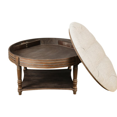 Style Coffee Table - Beige White With Wooden Shelf And Storage Elegant Closed Home Decor