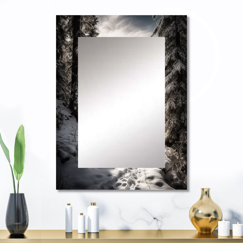 Frosty Snow Forest Path II - miroir de neige, miroir mural décoratif traditionnel, impression d'art en métal, 32 po x 24 po