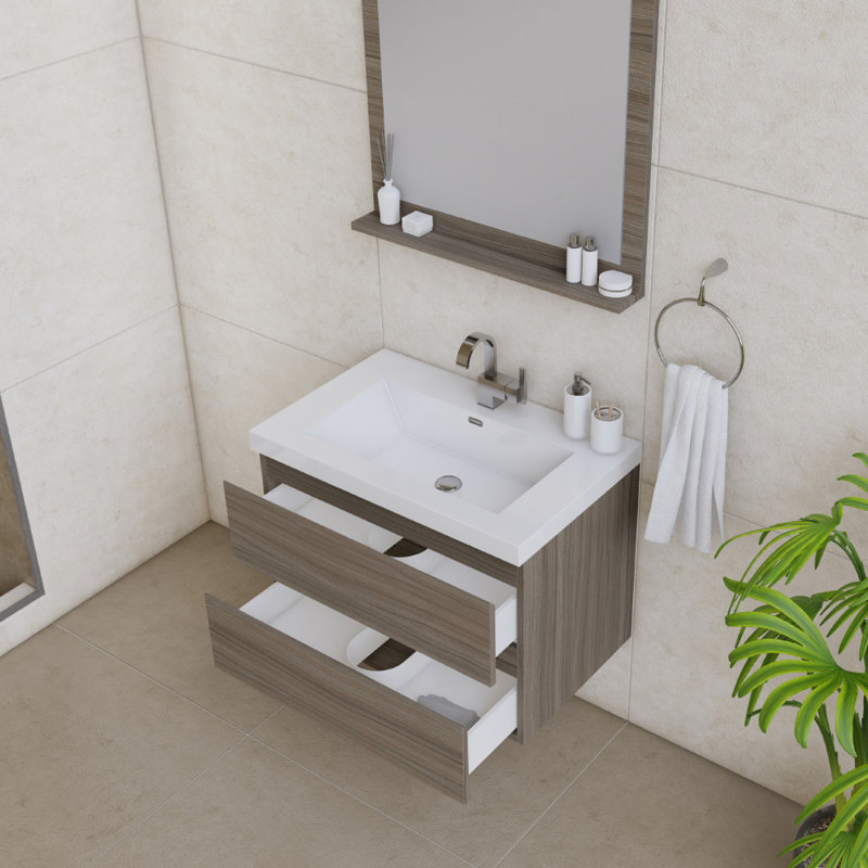 Arjina 30'' Single Bathroom Vanity with Solid Surface Top, Gray