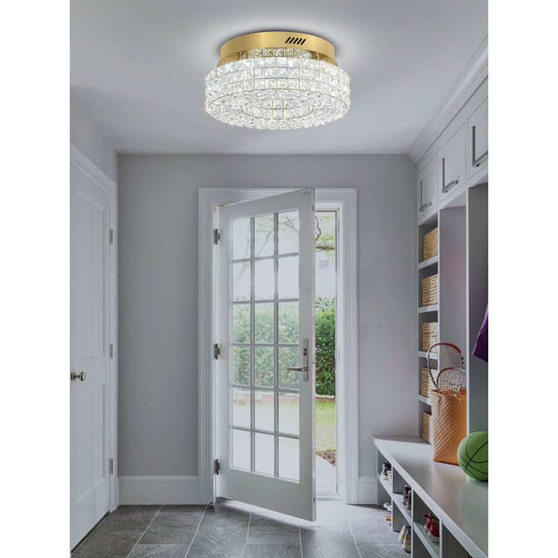 Dia 16" Crystal Chandeliers,Round Chandelier for Living Room Modern Flush Mount Ceiling Light Fixture for Foyer Bedrooms Dining Room Hallway