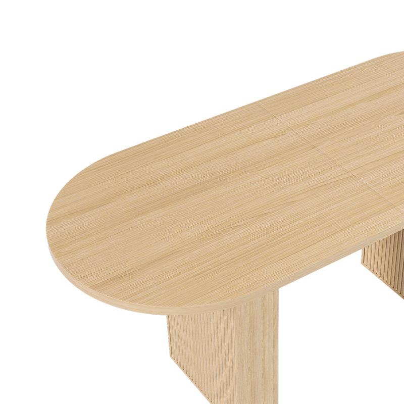 Farmhouse Oval Dining Table For 6 People With Wood Strip Base, Large Round Pedestal Dining Room Table For Living Space, Natural Finish-Only Table