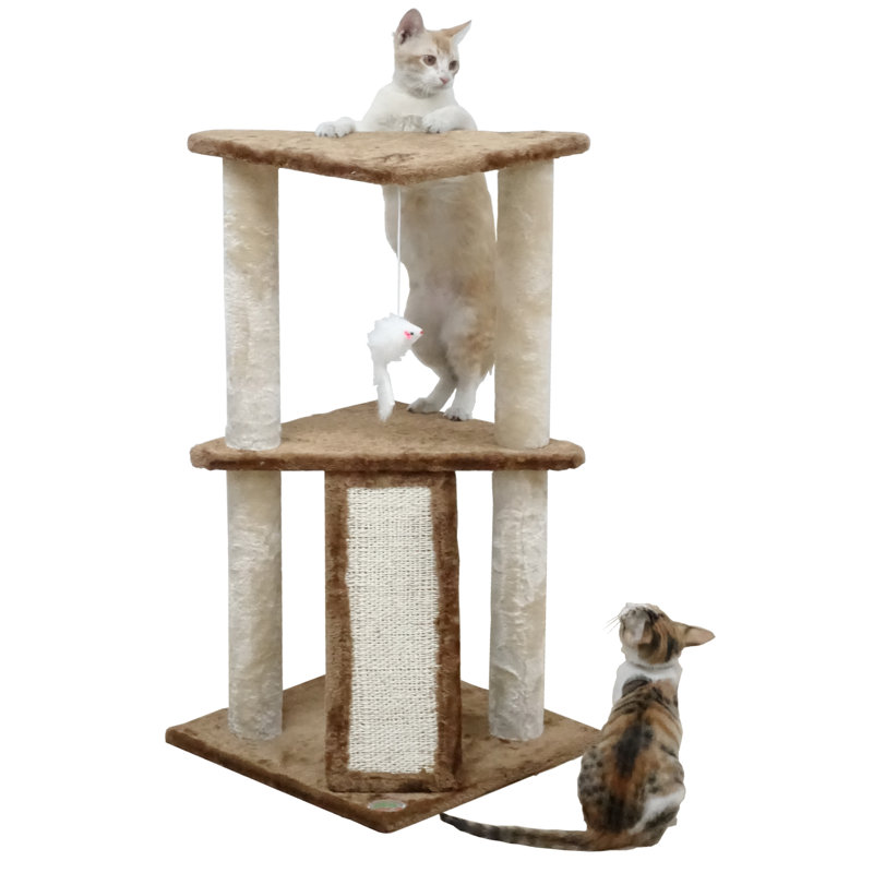 Beige and Brown Sisal Rope Cat Tree with Faux Fur