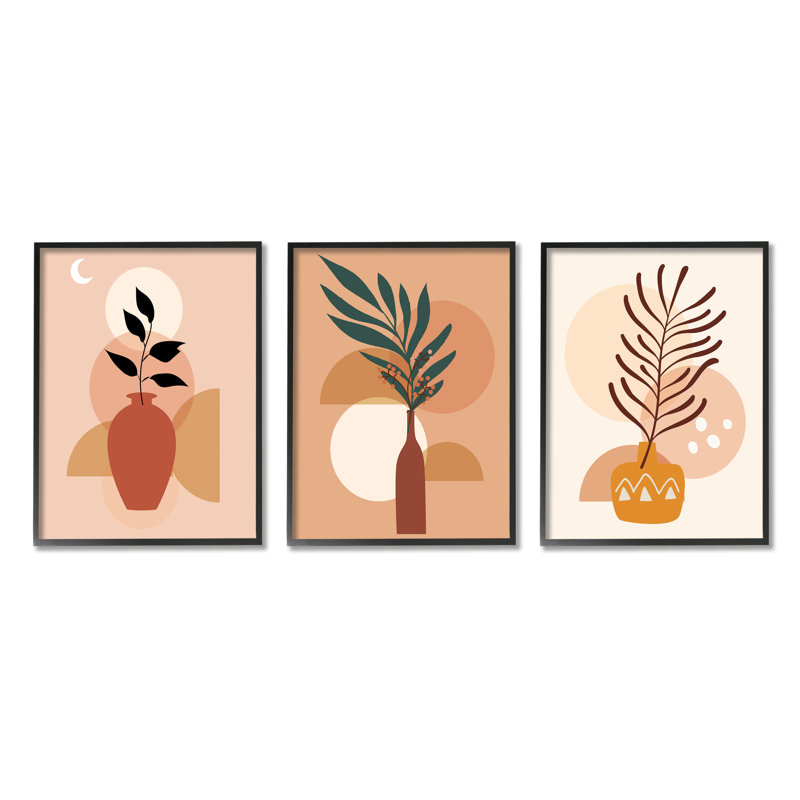 Vases Boho 3 pièces, Giclée encadrée noir minuit, H 20 po x l 48 po x P 1,5 po
