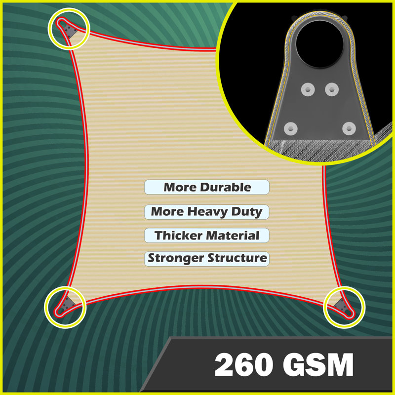 16' x 18' Brown HDPE Rectangle Shade Sail with Stainless Steel Rings