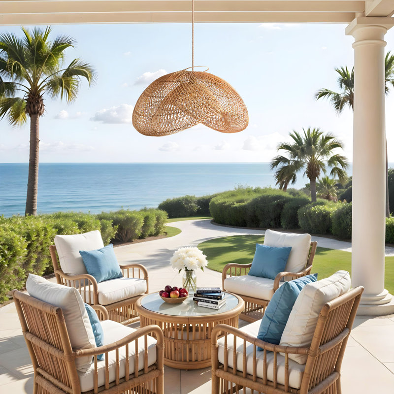 Sepherina Outdoor Rattan Pendant Light - 28" Natural Large Sculptural 1-Light Polished Handwoven Adjustable Light Fixture For Patio in Boho, Tropical & Coastal Style